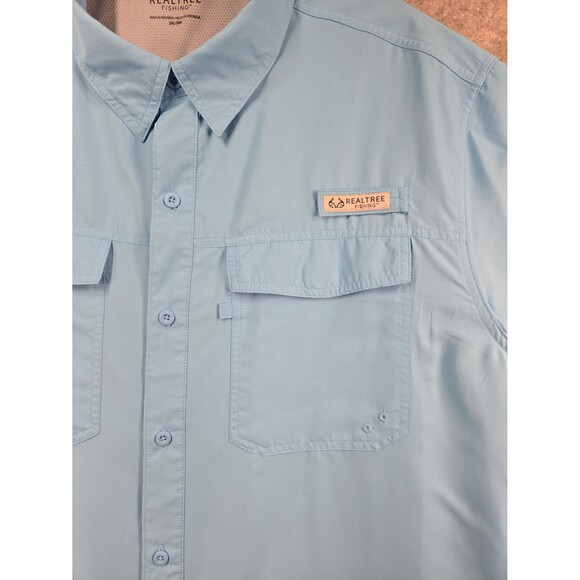 REALTREE Fishing Shirt Button Down Short Sleeve Vented Men's 2XL Light Blue - Picture 3 of 8